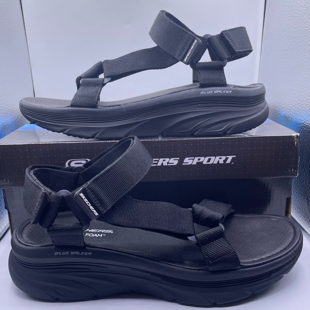 SKECHERS mens sport d’lux walker black sandals Size 12 - Picture 2 of 10